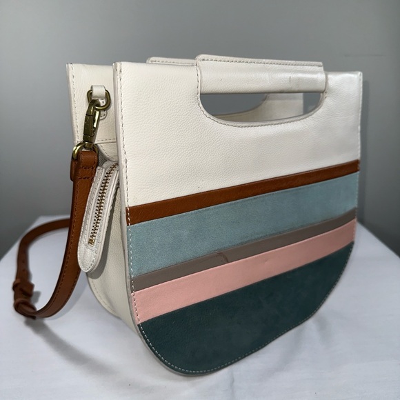 Fossil Hazel Leather Suede Crossbody Spring Stripe Multicolor Pink Blue White - Picture 2 of 16